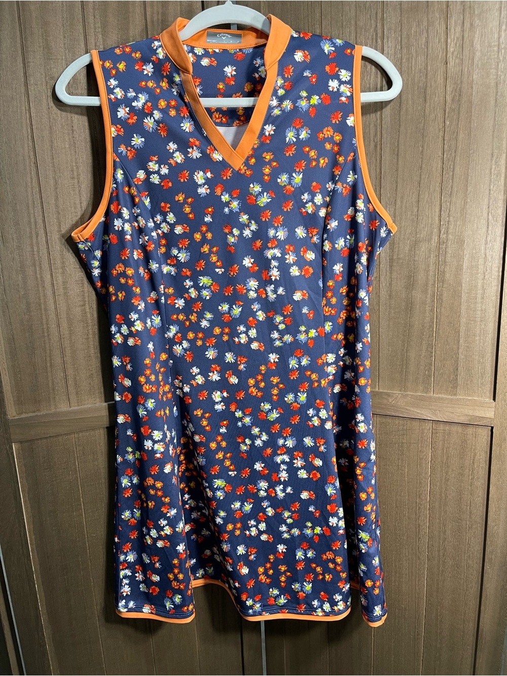 Callaway Opti-Dri Sleeveless Golf Dress Sz Large - Blue Indigo / Orange Trim